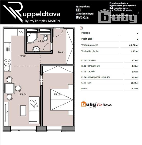 Na predaj 2 izbový byt č. IB_2E,  v novostavbe, Martin - širšie centrum.