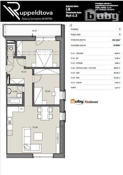 Na predaj 3 izbový byt č. IB_3F, v novostavbe, Martin - širšie centrum.