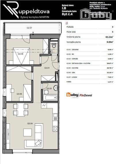 REZERVOVANÝ : Na predaj 3 izbový byt č. IB_4G, v novostavbe, Martin - širšie centrum.