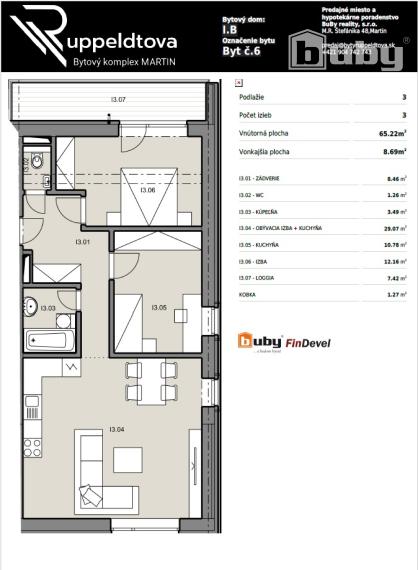 Na predaj 3 izbový byt č. IB_6I, v novostavbe, Martin - širšie centrum.