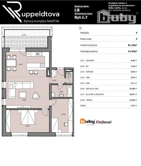 Na predaj 3 izbový byt s terasou č. IB_7J, v novostavbe, Martin - širšie centrum.