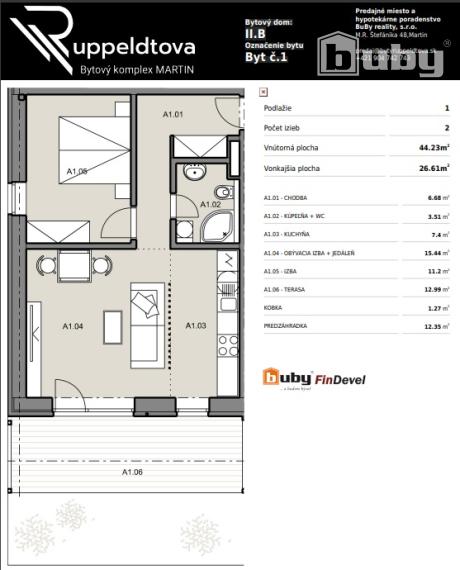 Na predaj 2 izbový byt s predzáhradkou, č. IIB_1A, v novostavbe, Martin - širšie centrum.