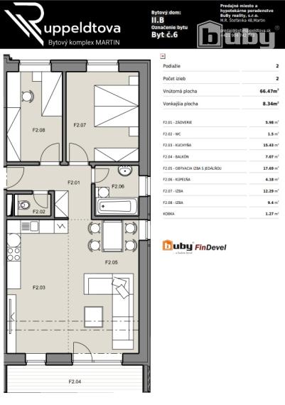 Na predaj 3 izbový byt, č. IIB_6F, v novostavbe, Martin - širšie centrum.