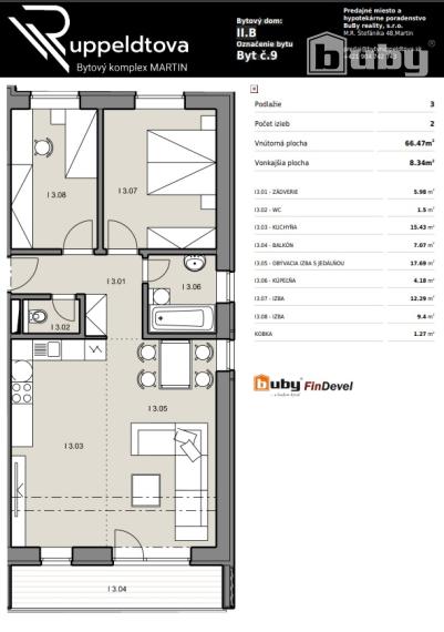 Na predaj 3 izbový byt, č. IIB_9I, v novostavbe, Martin - širšie centrum.