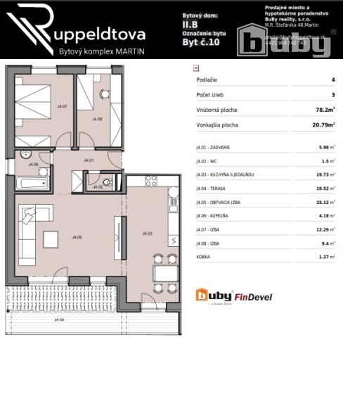 Na predaj 3 izbový byt s terasou, č. IIB_10J, v novostavbe, Martin - širšie centrum.