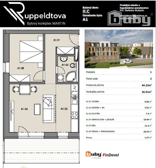 Na prenájom 2 izbový byt v novostavbe s predzáhradkou a parkovacím miestom, Martin.